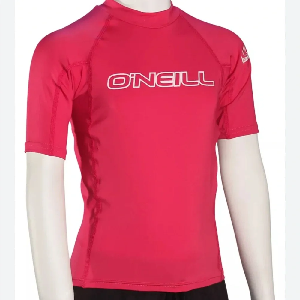 🆕 O’Neill Short Sleeved RashGuard Swim Shirt In Pink Watermelon Size 14